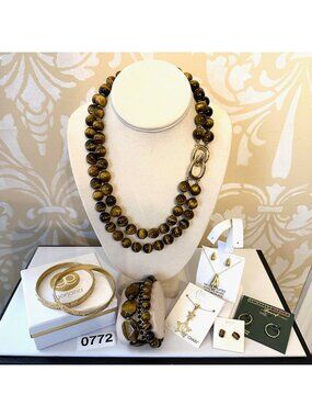 Jewelry Lot Vintage Modern Don Caster Tiger Eye Necklace Sterling Earrings